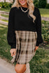 Plaid Patchwork High Waist Sweatshirt Mini Dress