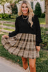 Plaid Patchwork High Waist Sweatshirt Mini Dress