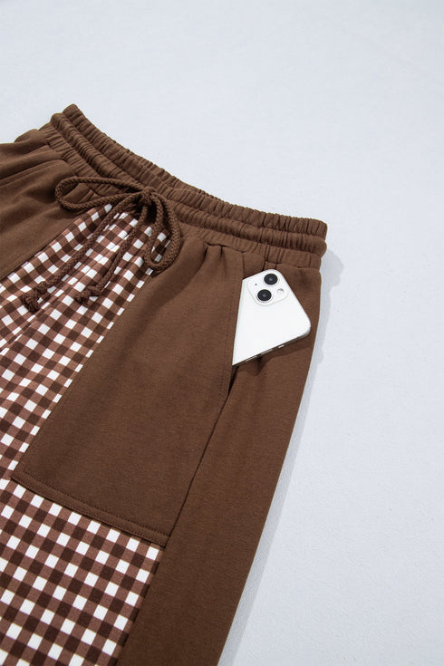Plaid Patchwork Long Sleeve Pullover Wide Leg Pant Set