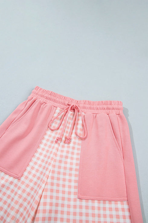 Plaid Patchwork Long Sleeve Pullover Wide Leg Pant Set