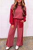 Plaid Patchwork Long Sleeve Pullover Wide Leg Pant Set