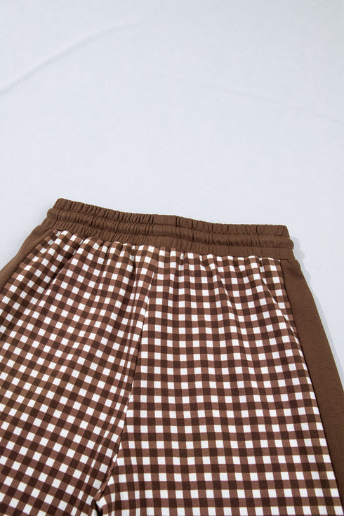 Plaid Patchwork Long Sleeve Pullover Wide Leg Pant Set