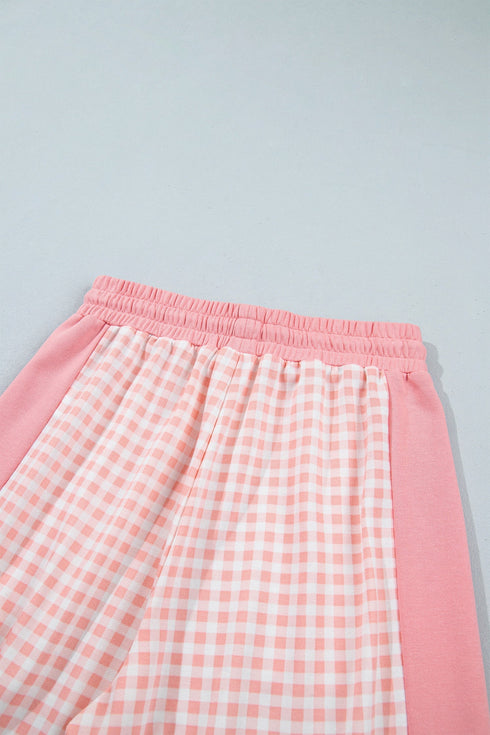 Plaid Patchwork Long Sleeve Pullover Wide Leg Pant Set