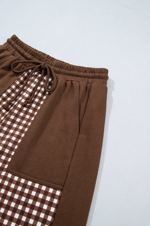 Plaid Patchwork Long Sleeve Pullover Wide Leg Pant Set