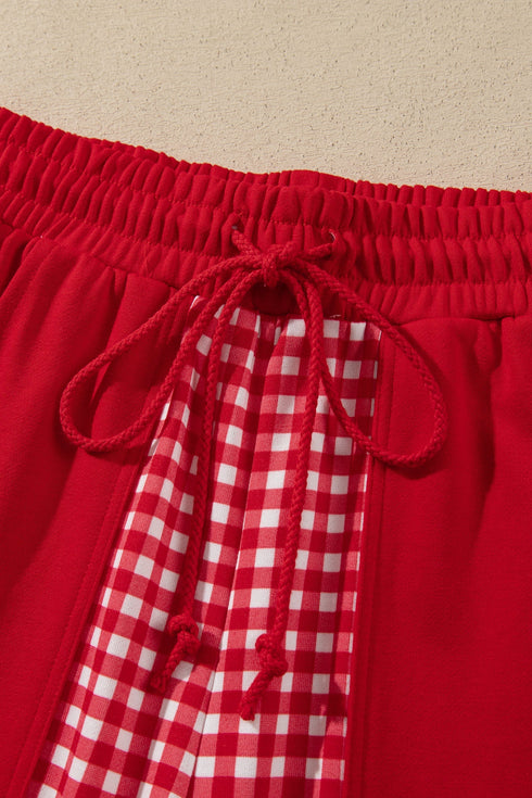 Plaid Patchwork Long Sleeve Pullover Wide Leg Pant Set