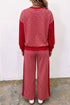 Plaid Patchwork Long Sleeve Pullover Wide Leg Pant Set