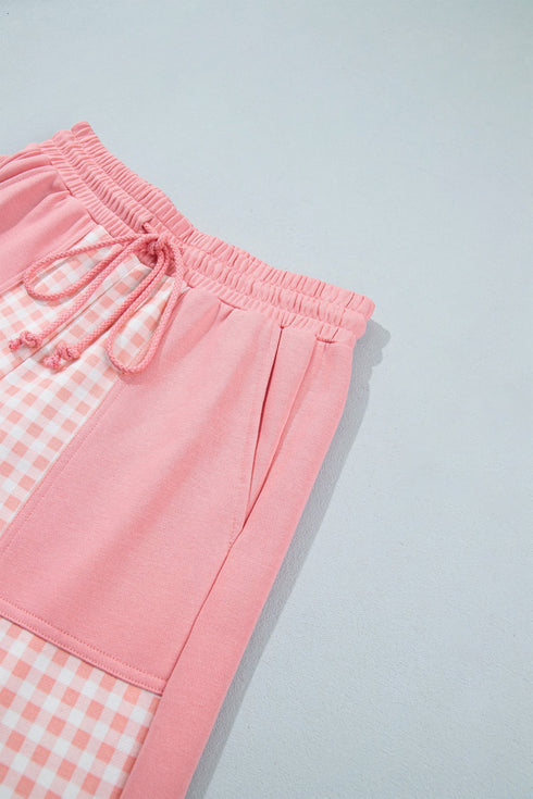 Plaid Patchwork Long Sleeve Pullover Wide Leg Pant Set