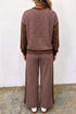 Plaid Patchwork Long Sleeve Pullover Wide Leg Pant Set