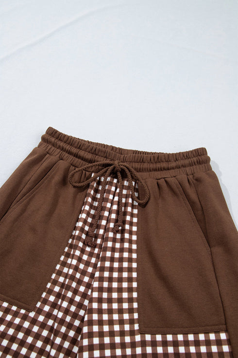 Plaid Patchwork Long Sleeve Pullover Wide Leg Pant Set