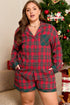 Plaid Patchwork Long Sleeve Shirt And Shorts Loungewear