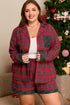 Plaid Patchwork Long Sleeve Shirt And Shorts Loungewear