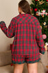 Plaid Patchwork Long Sleeve Shirt And Shorts Loungewear