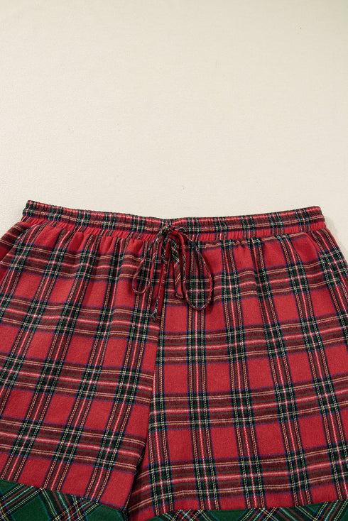 Plaid Patchwork Long Sleeve Shirt And Shorts Loungewear
