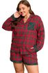 Plaid Patchwork Long Sleeve Shirt And Shorts Loungewear