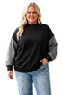 Plaid Patchwork Loose Fit Long Sleeve Cotton Pullover Sweatshirt