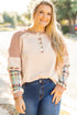 Plaid Patchwork Mixed Print Layered Henley Long Sleeve Top