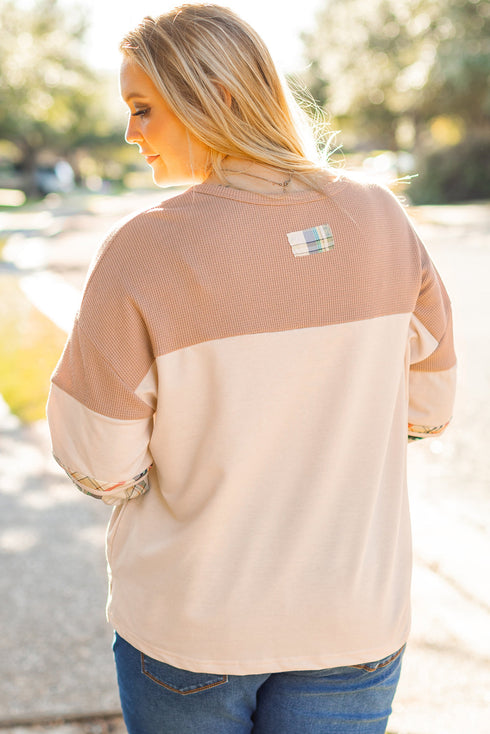 Plaid Patchwork Mixed Print Layered Henley Long Sleeve Top