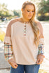 Plaid Patchwork Mixed Print Layered Henley Long Sleeve Top