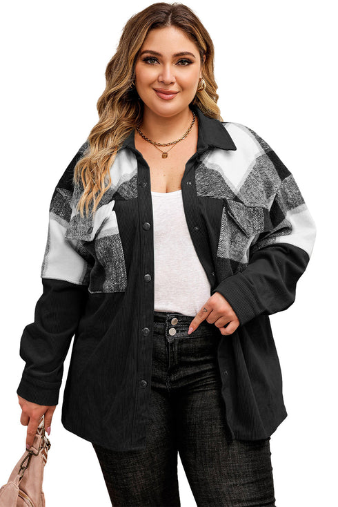 Plaid Patchwork Plus Size Corduroy Shacket