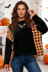 Plaid Patchwork Pumpkin Face Applique Long Sleeve Casual Top