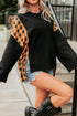 Plaid Patchwork Pumpkin Face Applique Long Sleeve Casual Top