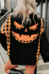 Plaid Patchwork Pumpkin Face Applique Long Sleeve Casual Top