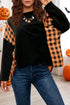 Plaid Patchwork Pumpkin Face Applique Long Sleeve Casual Top