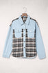 Plaid Patchwork Raw Hem Denim Jacket