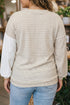 Plaid Patchwork Round Neck Corded Long Sleeve Top