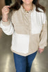 Plaid Patchwork Round Neck Corded Long Sleeve Top