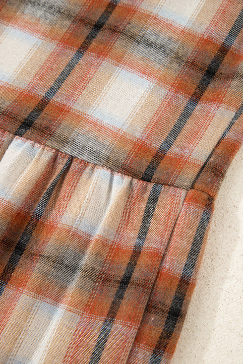 Plaid Patchwork Ruffle Hem Tunic Shirt Mini Dress