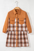 Plaid Patchwork Ruffle Hem Tunic Shirt Mini Dress