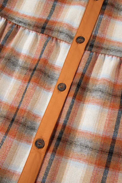 Plaid Patchwork Ruffle Hem Tunic Shirt Mini Dress