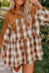 Plaid Patchwork Ruffle Hem Tunic Shirt Mini Dress