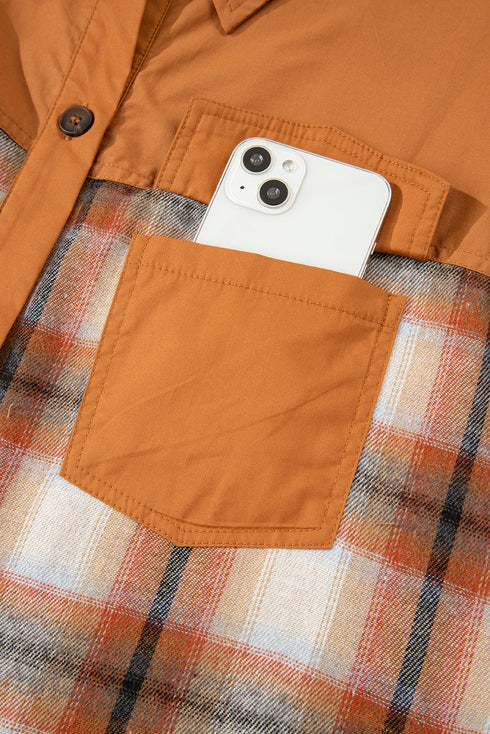 Plaid Patchwork Ruffle Hem Tunic Shirt Mini Dress