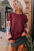 Plaid Patchwork Sleeve Raw Seam Drop Shoulder Crewneck Sweatshirt