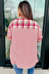 Plaid Patchwork Waffle Knit Dual Chest Pockets Button Front Drop Shoulder Shacket