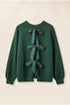 Plaid Pattern Bow Detail Applique Drop Shoulder Sweater