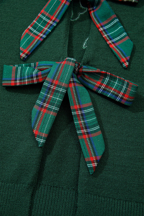 Plaid Pattern Bow Detail Applique Drop Shoulder Sweater