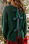 Plaid Pattern Bow Detail Applique Drop Shoulder Sweater