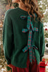 Plaid Pattern Bow Detail Applique Drop Shoulder Sweater
