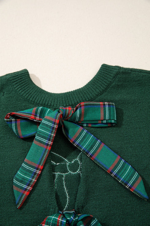 Plaid Pattern Bow Detail Applique Drop Shoulder Sweater