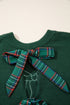 Plaid Pattern Bow Detail Applique Drop Shoulder Sweater