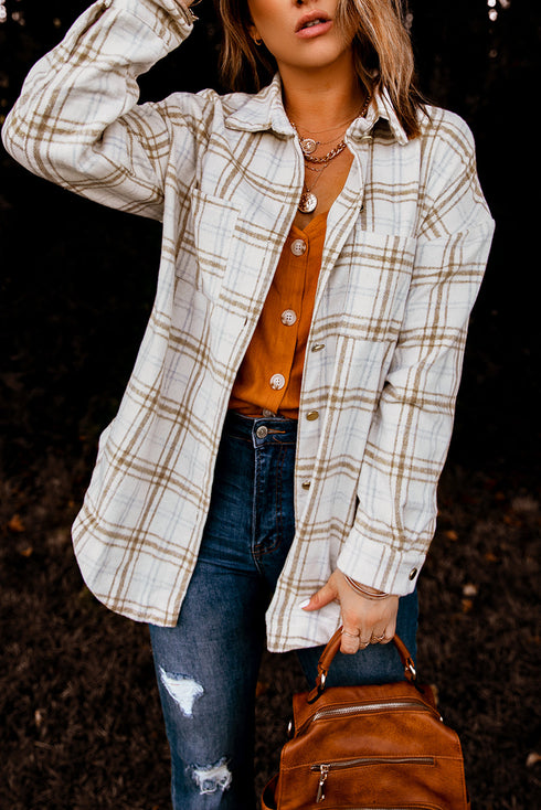 Plaid Pattern Buttoned Shirt Coat With Slits