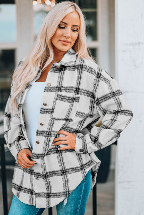 Plaid Pattern Buttoned Shirt Coat With Slits