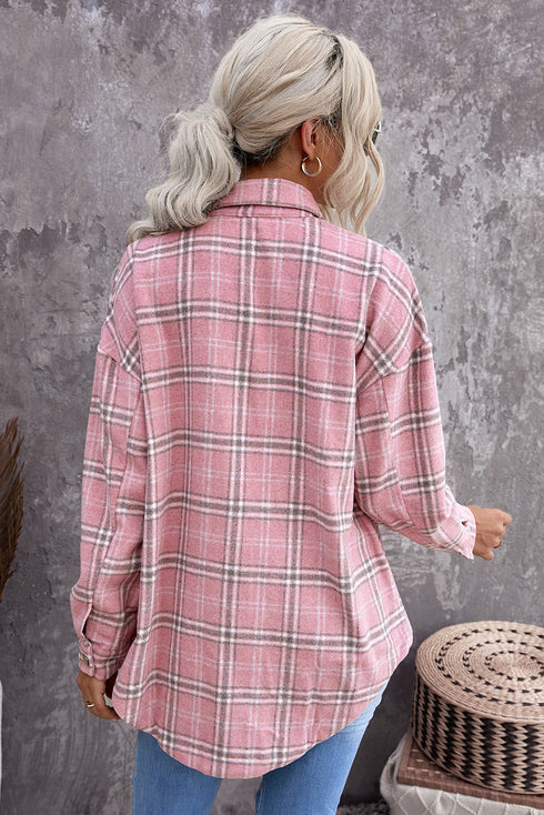 Plaid Pattern Buttoned Shirt Coat With Slits