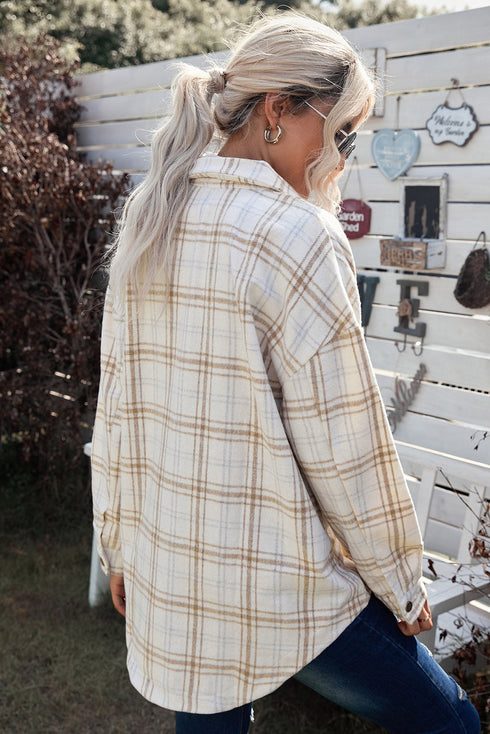 Plaid Pattern Buttoned Shirt Coat With Slits