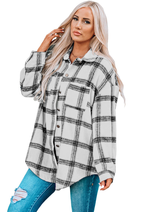 Plaid Pattern Buttoned Shirt Coat With Slits