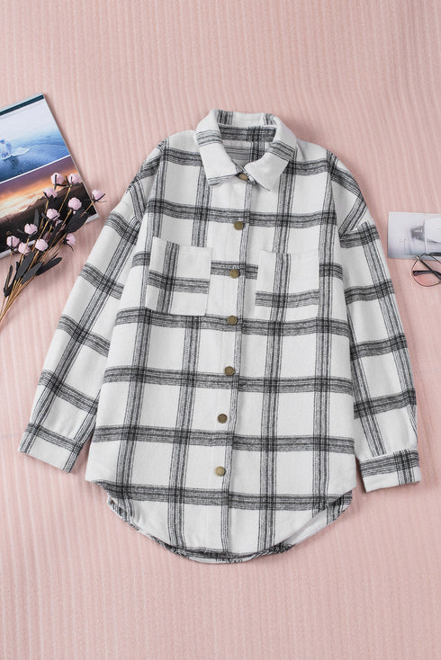Plaid Pattern Buttoned Shirt Coat With Slits