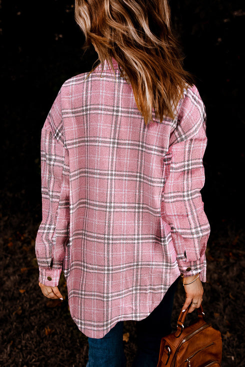 Plaid Pattern Buttoned Shirt Coat With Slits